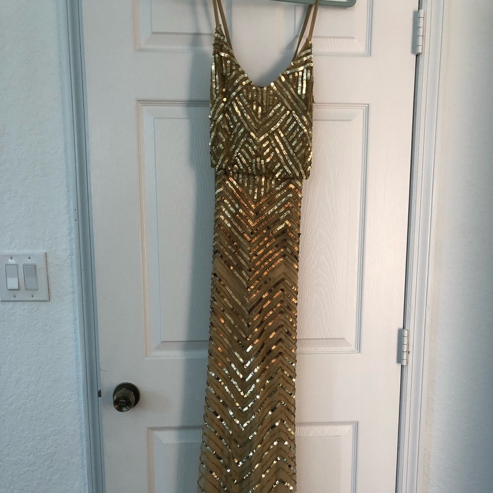 Adrianna Papell Gold Sequin Long Blouson Dress
